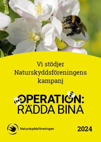 Märke som visar att Vi stöder Naturskyddsföreningens kampanj Rådda Bina.
